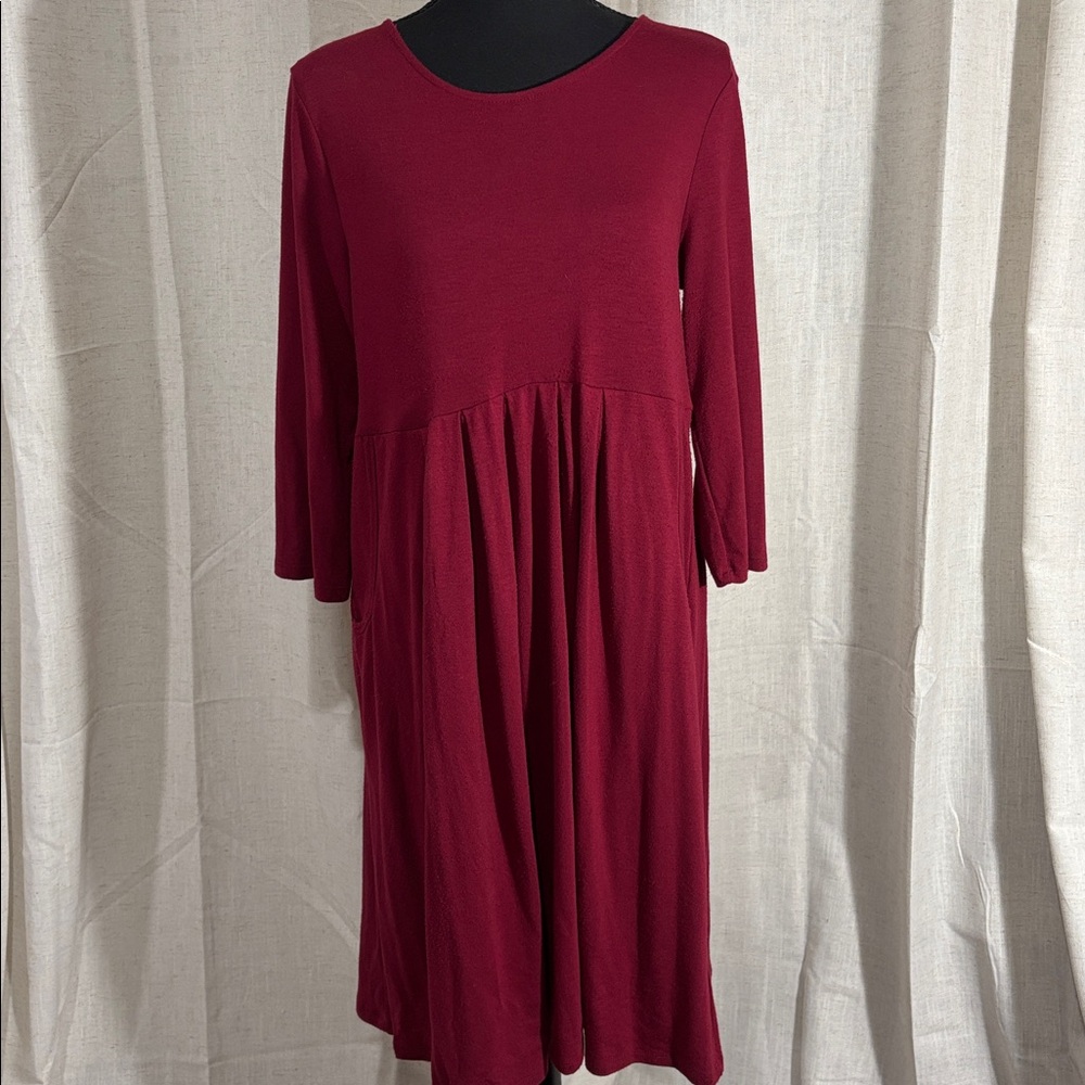 Zenana Premium Burgundy Red 3/4 Sleeve Dress